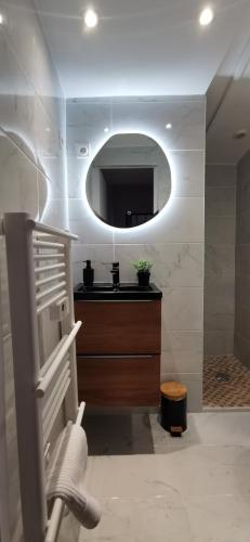 une salle de bain avec un lavabo et un miroir dans l'établissement Appart T2 Vieux port place Daviel, à Marseille
