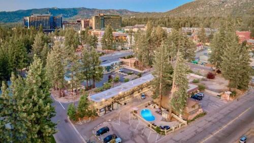 an aerial view of a parking lot in a city at Moose and Maple Lodge in South Lake Tahoe