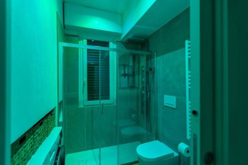 a bathroom with a toilet and a green light at Villa Allegra Apartments in The Nature in Pozzolgroppo