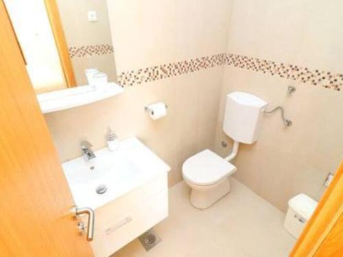 a bathroom with a toilet and a sink at Apartments Seafront Silence - Studio Apartment with Terrace and Sea View in Trstenik