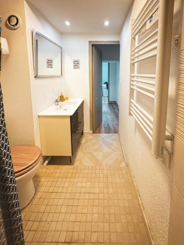 une salle de bain avec toilettes et lavabo dans l'établissement Le Mafate Appartement 2 Chambres, à Périgueux