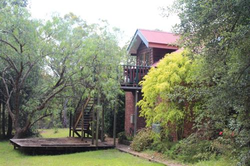a tree house with a deck on the side of it at Storey Grange in Springwood