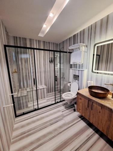 a bathroom with a toilet and a sink at Levissi boutique hotel in Gaziantep