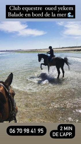a person riding a horse in the water at Chez vous à Skhirate in Skhirat