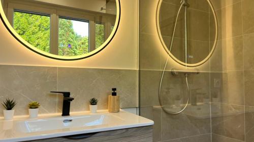 a bathroom with a sink and a mirror at Les terrasses de Villevaudé - Disneyland Paris in Villevaudé