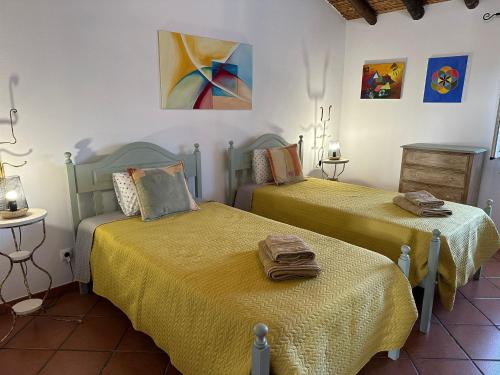 two beds sitting next to each other in a room at Casa dos Avós in Estorninhos