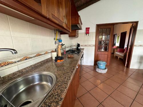 a kitchen with a sink and a counter top at Casa dos Avós in Estorninhos