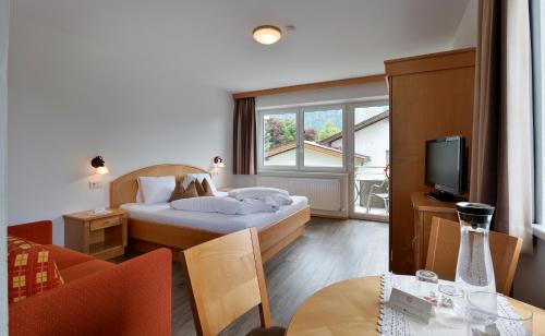Habitación de hotel con cama y TV en Pension Apartment Hödner, en Ebbs