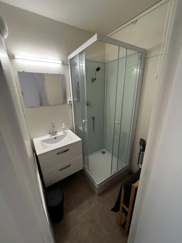une salle de bain avec douche et lavabo dans l'établissement Studio cosy, à Balaruc-les-Bains