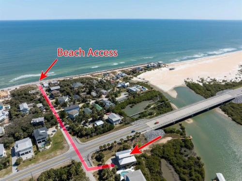 an aerial view of a beach area with a highway at Dolphin Cove Waterfront Home with Dock in Saint Augustine