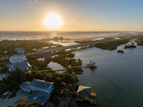 an aerial view of a island in the water at Dolphin Cove Waterfront Home with Dock in Saint Augustine