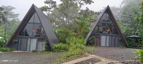 a house in the woods with two large windows at Yarumo Lodge, Río Celeste Black Chalets in Bijagua