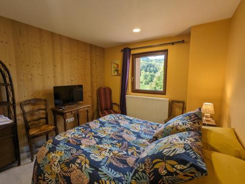a bedroom with a bed and a tv and a window at Chambre climatisée avec salle d'eau privative et accès jardin - FR-1-589-664 in Rehaupal