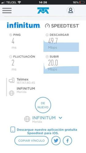 a screenshot of a cell phone with the wordsinfinity and speedost at Villa Nicte ha - Antalea in Telchac Puerto