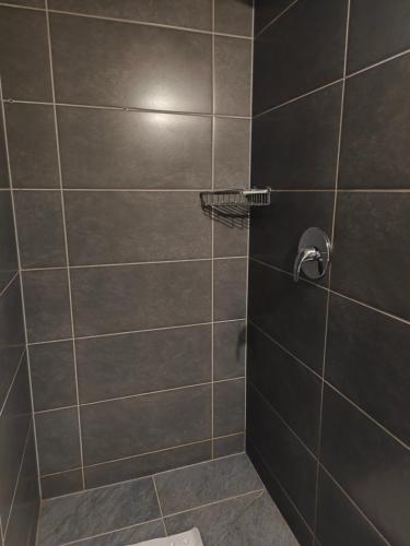 a bathroom with a tiled shower with a toilet at Neu Maisonette Haus jedes Zimmer mit eigenem Bad , Schlafen wie im Hotel mit Einbauküche in Eschweiler