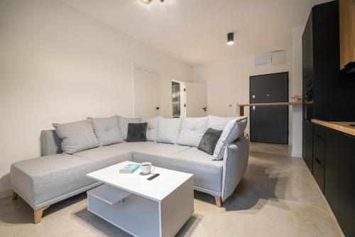 a living room with a couch and a table at NWK Apartments & SPA in Lidzbark