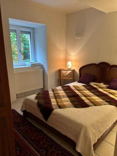 une chambre avec un lit et une fenêtre dans l'établissement Eden un jardin au cœur du vieux village, à Fontaine-lès-Dijon