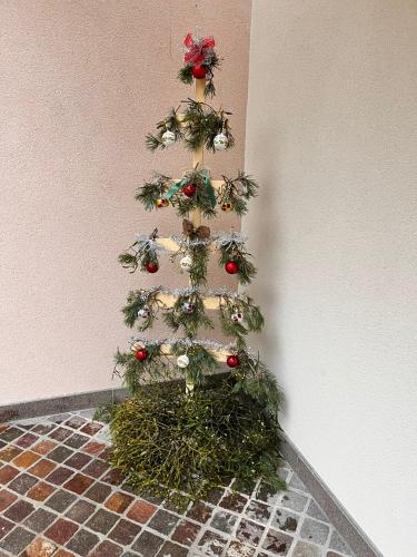 a christmas tree in the corner of a room at Ciasa Erica - Val di Non in Predaia