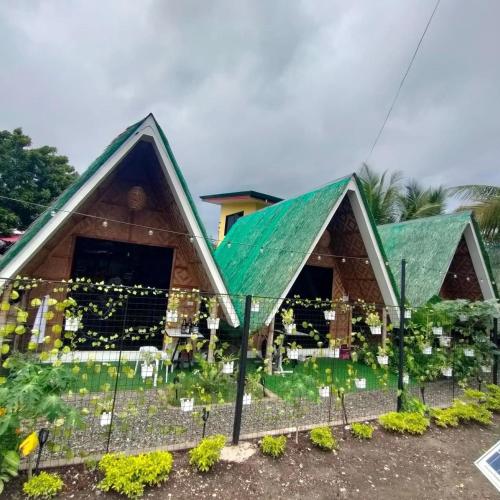 a house with a green roof and a fence at Villa Lovi Panagsama Beach Moalboal in Moalboal