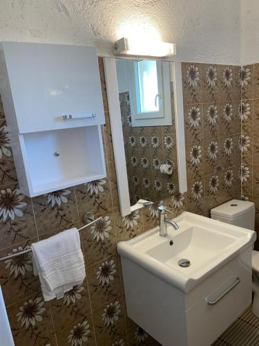 une salle de bain avec un lavabo et un miroir dans l'établissement Résidence U LATONU, à Porto-Vecchio