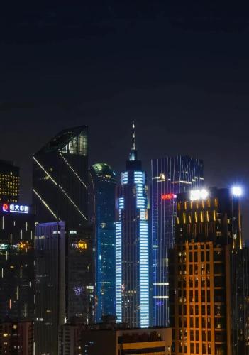 Ein allgemeiner Blick auf Guangzhou oder ein Stadtblick von des Aparthotels aus