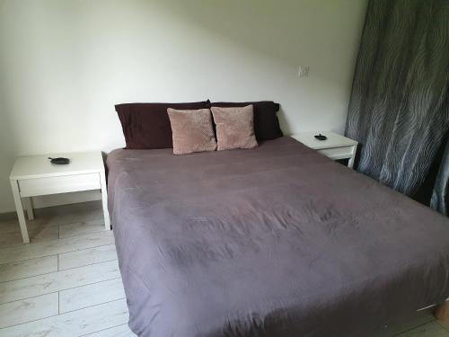 un lit dans une chambre avec deux tables de nuit dans l'établissement Appartement Cormeilles, à Cormeilles-en-Parisis