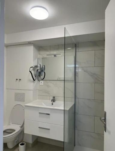 une salle de bain avec un lavabo et des toilettes dans l'établissement Parisian Spacious 70m2 Flat Near Eiffel Tower, à Paris