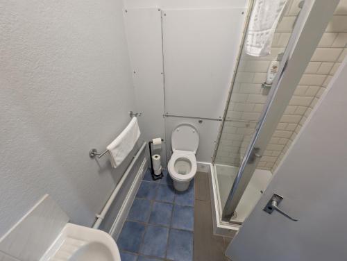 a small bathroom with a toilet and a sink at The Bear Marlborough in Marlborough