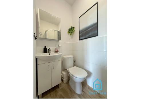 a bathroom with a toilet and a sink at Birch Studio - Peaceful Retreat, 10 Minutes to Gdańsk Old Town & Seaside in Zaspa