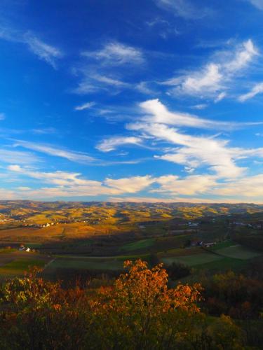a view of a field with a blue sky and clouds at La Vigna del Parroco-2- in Serralunga d'Alba