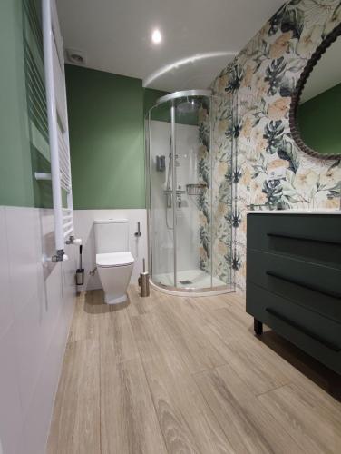 a bathroom with a shower and a toilet and a sink at Villa Nogueira in Vilagarcia de Arousa