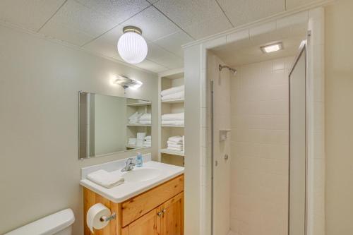 a bathroom with a sink and a shower at Walk to Downtown Brigham City Family Home in Brigham City