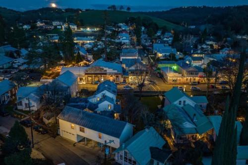 a small town at night with blue roofs at Romantic Victorian Getaway The Blue Room in Sutter Creek