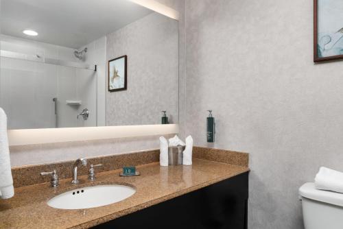 a bathroom with a sink and a toilet at DoubleTree by Hilton Bradley International Airport in Windsor Locks