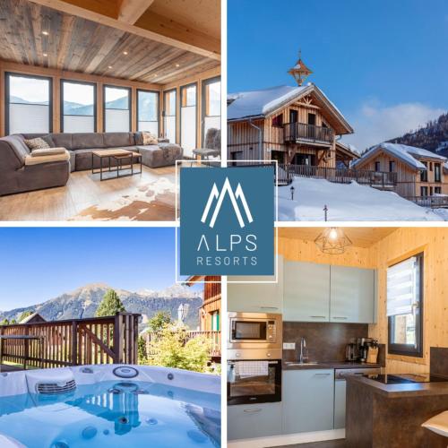 a collage of pictures of a kitchen and a house at Almdorf Hohentauern by ALPS RESORTS in Hohentauern