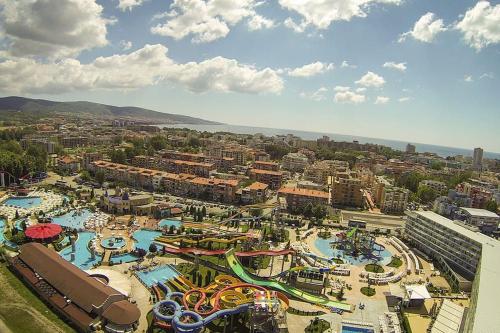 an aerial view of a water park with an amusement park at Sunny beach family apartment 302, Sluneční pobřeží in Sunny Beach