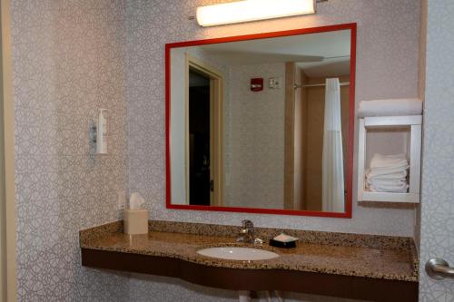 a bathroom with a sink and a mirror at Hampton Inn & Suites Riverton in Riverton