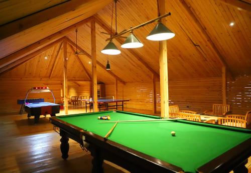 a billiard room with a pool table and a ping pong ball at Deventure Shimla Hills in Kandāghāt