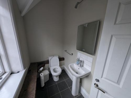 a small bathroom with a toilet and a sink at The Bear Marlborough in Marlborough
