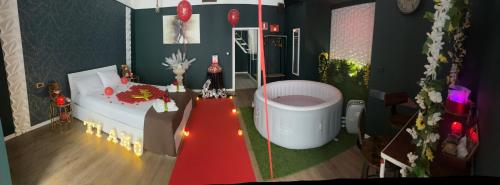 a model of a room with a bed and a red carpet at Loto Luxury in Trani