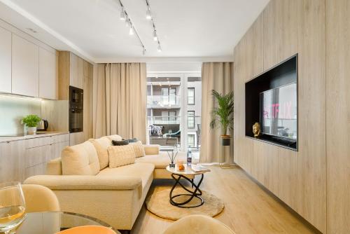 Televízia a/alebo spoločenská miestnosť v ubytovaní Lumina lux apartment on Drewnowska