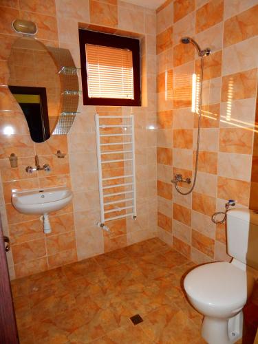 a bathroom with a toilet and a sink and a shower at DE-YAN Guest House in Oreshak