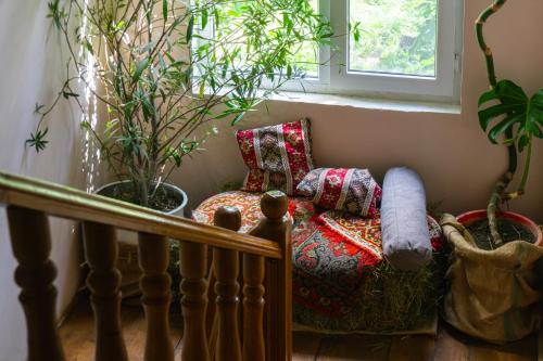 a room with a chair and a window and plants at The Forgotten Kingdom in Lchashen