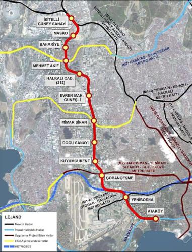 a map of the proposed route for the proposed interchange at huzurlu ve şirin in Istanbul