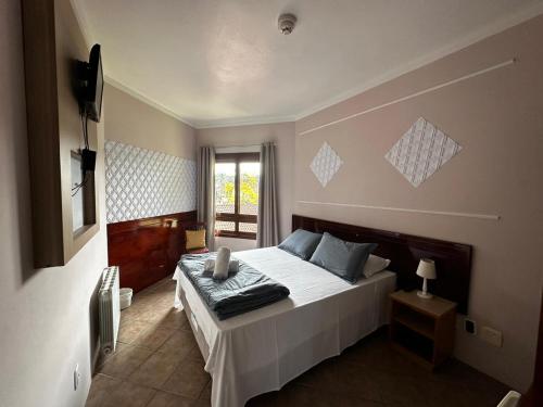 a bedroom with a large bed and a television at Pousada Canela Garden in Canela