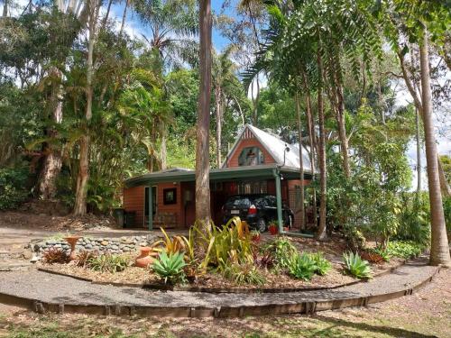 a small house in the middle of a forest at Alba the Scots Cottage walk every where in Maleny