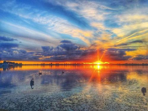 a person standing on the shore of a lake at sunset at Ballarat - On the Lake with gift voucher in Wendouree