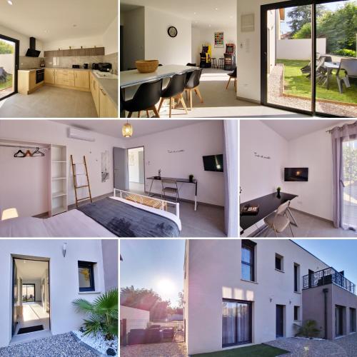 un collage de photos d'une maison dans l'établissement Urban #150m2 #6Ch #Climatisation #Parking, à Vénissieux