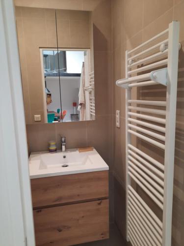 a bathroom with a sink and a mirror at Loft 4-5 personnes à Montmartre - parking privé sur réservation in Paris