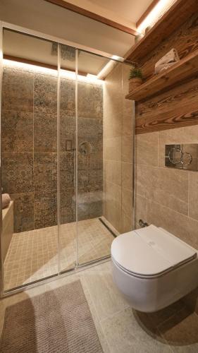 a bathroom with a toilet and a shower at Alpine Suite - Cervinia in Breuil-Cervinia